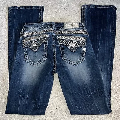 Miss Me Jeans Size 27 Dark Wash Fade Standard Boot Cut Embellished Pockets Jewel • $21.99