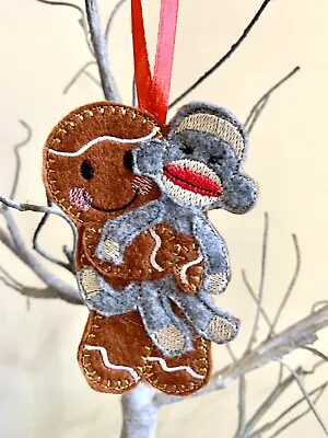 £4 • Buy Handmade Gingerbread Man Embroidered Felt Decoration Hanging Gift Sock Monkey