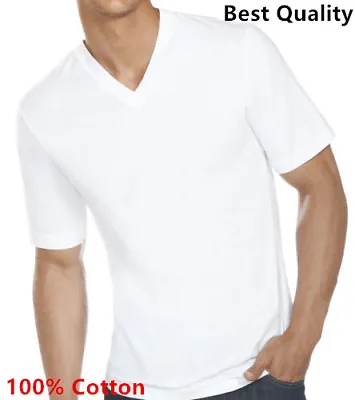 $25.99 • Buy New 3-6 Pack Men's 100% Cotton Tagless V-Neck T-Shirt Undershirt Tee White S-XL