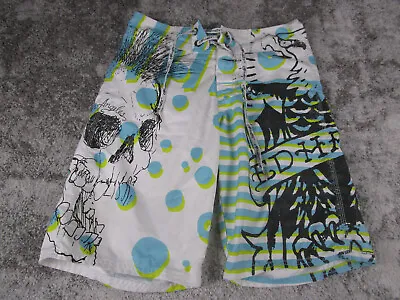 Ed Hardy Shorts Mens 30 White Boardshorts Swim Trunks Skulls Black • $24.49