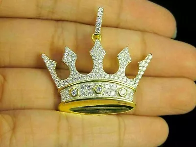 1.50Ct Round Cut Real Moissanite King Crown Pendant 14K Yellow Gold Plated • $205.39