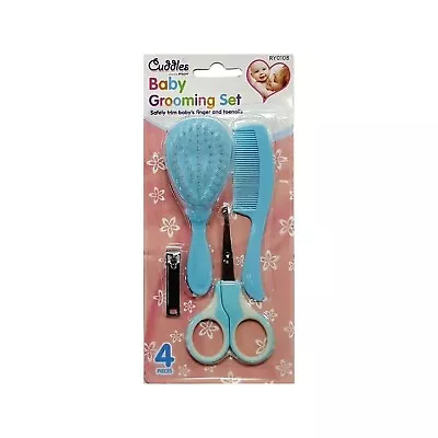 Baby Grooming Set 4 Piece Nail Scissors Clippers And Brush Comb Blue Colour • £6.49