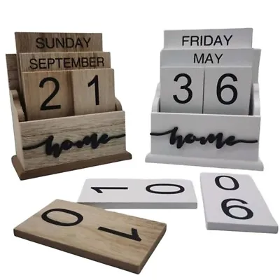 £11.49 • Buy Vintage Style Wooden Perpetual Eternal Desktop Calendar Blocks Day And Date NEW