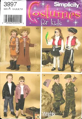 Simplicity Sewing Pattern 3997 Child's Costumes Pirate Etc Size 3 - 8 Uncut • $12