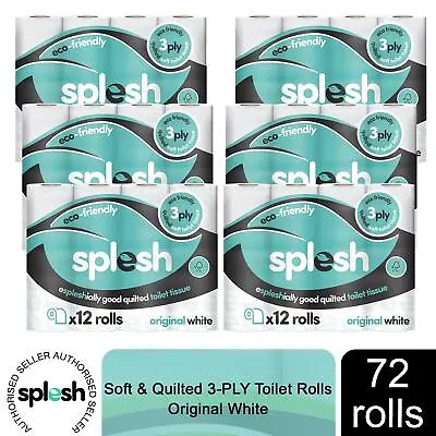 £25.99 • Buy Splesh By Cusheen Quilted Luxury White 3 Ply Soft Toilet Tissue Paper 72 Rolls