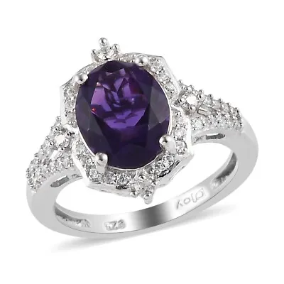 STUNNING!!  2.65ctw Moroccan Amethyst & Zircon Ring Platinum Plated Size 7 • $61