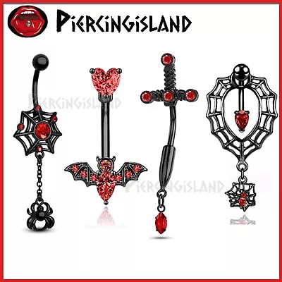 HALLOWEEN BLACK STEEL RED Belly Rings Bar Navel Belly Button Barbell Piercing • $8.97