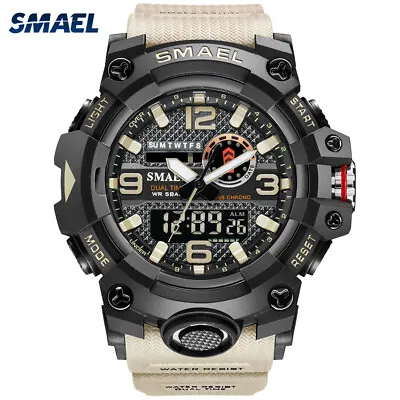 SMAEL Men Military Watch LED Sport Digital Wristwatch Dual Display Alarm Watches • $12.67