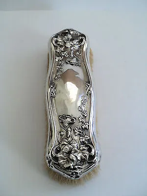 ANTIQUE  F&B  STERLING SILVER LONG CLOTHES BRUSH CHASED FLORAL DESIGN C. 1900 • $229.99