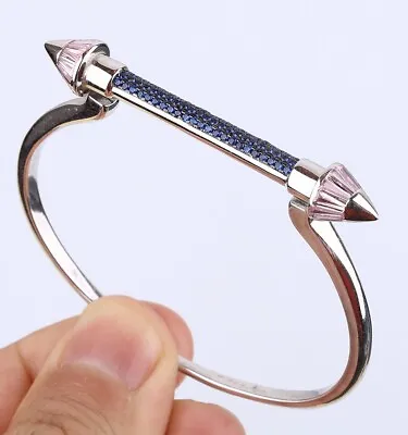 Nail Simulated Sapphire .925 Solid Sterling Silver Bangle Bracelet #55524 • $120