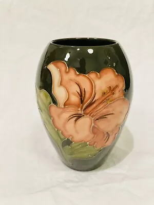 Vintage Moorcroft Pottery 5 1/4  Vase Dark Green Pink Flowers • $45