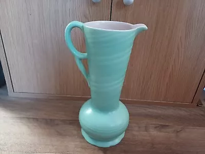 WEATHERBY ROYAL FALCON WARE PALE GREEN FLOWER JUG (RIBBED DIAGONAL) No 6 1930S. • £35