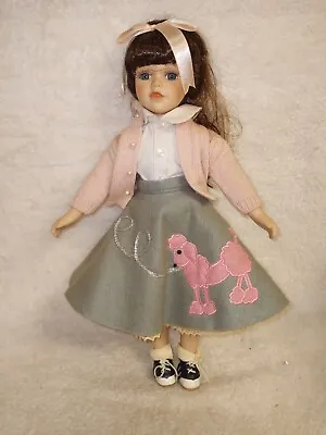 Vintage 16  Pink Poodle Skirt Blue Eye Brown Hair Porcelain Doll • $35