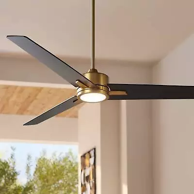 60  Modern 3 Blade Indoor Ceiling Fan Light LED Remote Soft Brass Black House • $349.99
