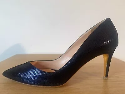 £49.99 • Buy RUPERT SANDERSON Navy Blue Snakeskin Leather High Heeled Pumps UK 5.5 - £575.00