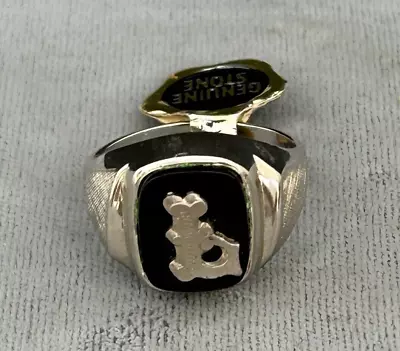 Vintage Onyx And Sterling Silver Men's Initial  L  Ring Size 8.75 • $59