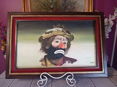 Vintage Original E J Falor Sad Clown Oil On Canvas Board Painting In Wood Frame • $125