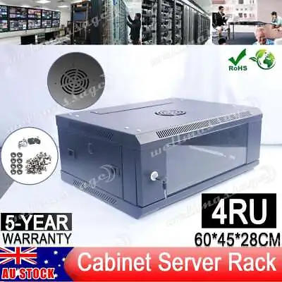 4RU 4U 19 Inch 450mm Deep Wall Mount Server Cabinet Data Network Rack Comms  19” • $103.99