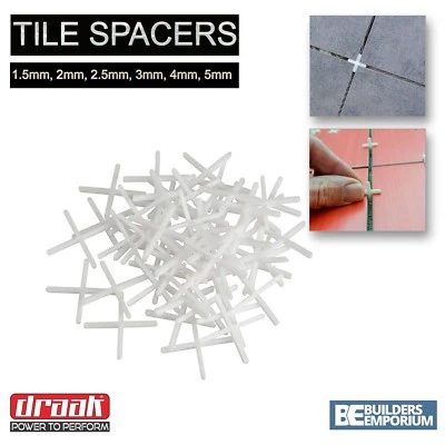 Tile Spacers Floor Wall Tiling 1.5mm 2mm 2.5mm 3mm 4mm & 5mm GROUTING DRAAK • £22.05