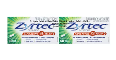 2 X Zyrtec Cetirizine Rapid Acting Allergy & Hayfever 24 Hours Relief 50 Tablets • $96.95