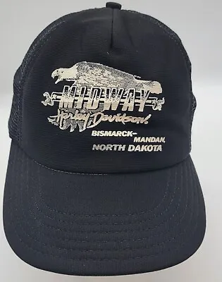Vintage Midway Harley Davidson Logo Foam Mesh Trucker Snapback HAT Bismarck ND • $35