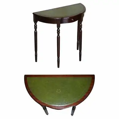 Lovely Vintage Demi Lune Console Table With Green Leather Top And Single Drawer • $1073.51