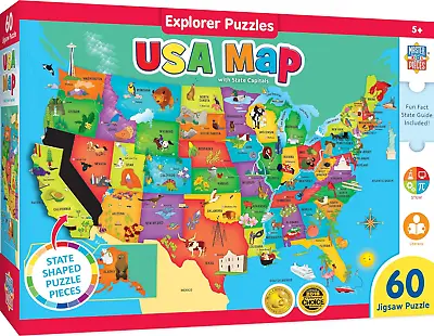 Masterpieces 60 Piece Educational Jigsaw Puzzle For Kids - USA Map State Shaped  • $13.99