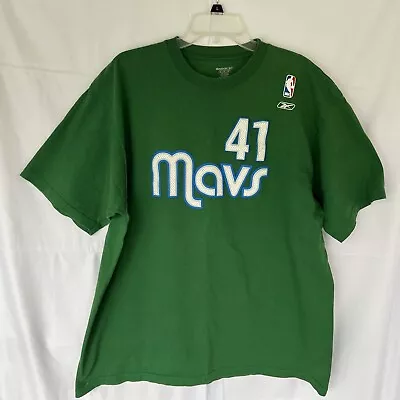 Vintage Reebok Dallas Mavs 41 Dirk Nowitzki Green T-Shirt Size XL • $14.99