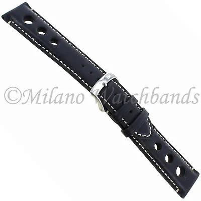 22mm Morellato Rally Cutout Design Black Heavy Padded White Stitching Watch Band • $26.95