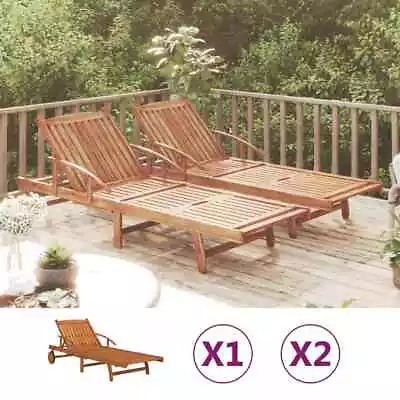 Sun Loungers Outdoor Sunbed Lounge Bed Day Bed Solid Wood Acacia 2 Pcs VidaXL • £172.99