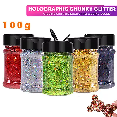 £6.92 • Buy 100g CHUNKY Crafts Glitter Holographic For Arts, Nail Art And Wine Glass Dust