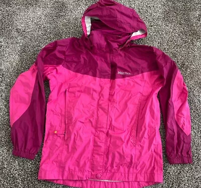 Marmot Jacket Girls Medium Pink Rain Coat Nylon Waterproof Lined Pockets Precip • £15.80