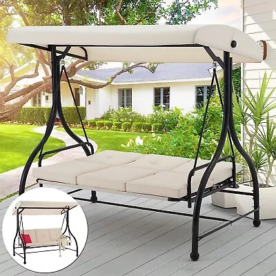 3-Person Patio Porch Swing Hammock Bench Lounge Chair Convertible Bed W/ Canopy • $249.98