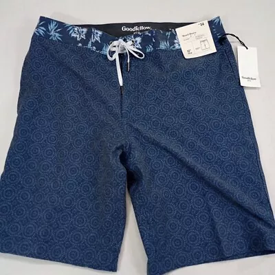 Goodfellow & Co Board Shorts Mens 34 Blue Floral Surf Beach Trunks Drawstring  • $9.60