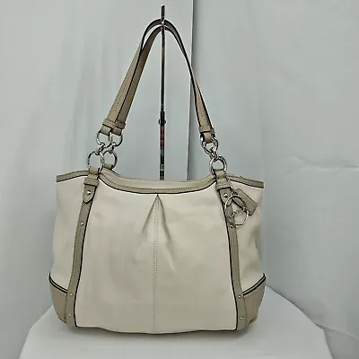 Coach Alexandra Large Tote Shoulder Handbag Purse Ivory Beige Leather • $53.10