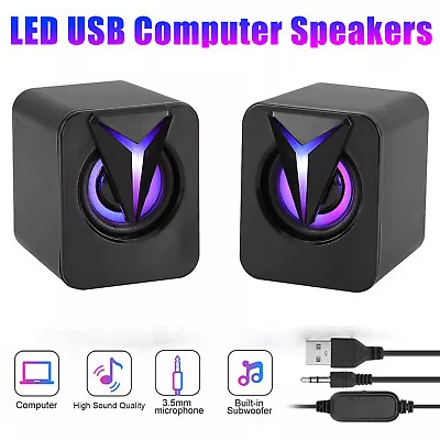 3.5mm RGB LED Mini USB Wired Computer Speakers Stereo Bass For PC Laptop Desktop • $12.19