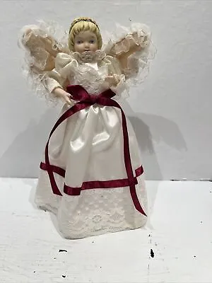 Vintage Christmas Tree Top Topper Angel 10” Tall Porcelain Head Lacy Dress • $21.31