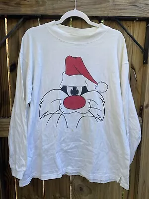 Vintage Sylvester 90s Looney Tunes Shirt Longsleeve Santa Xmas Size Large • $7.16