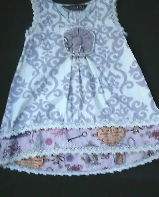 Mustard Pie Girls Ivory Purple Print Dress Lace Flower Size 4 NEW • $32.99