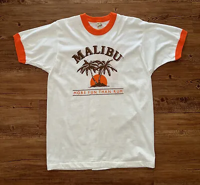 Rare 80s Vintage Malibu Rum Ringer Tee T Shirt Screen Stars Alcohol Beer Promo • $60