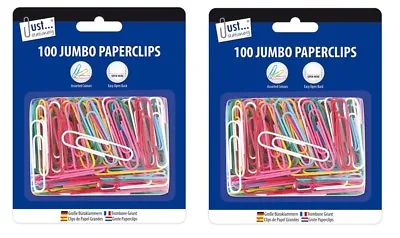 200 Jumbo Large Coloured Paper Clips Ideal For Office School Stationery • £3.49