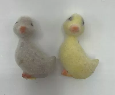 Lot Of 2 Flocked Furry Animals Miniature  Ducks Vintage • $9.99
