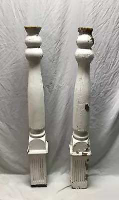 Antique Pair Decorative Shabby White Newel Posts 5x50 Chic VTG Garden 1164-23B • $145