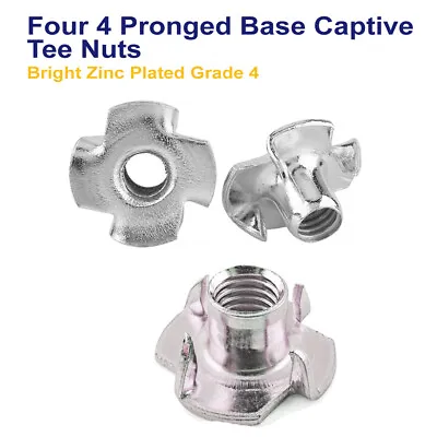 M6 - 6mm FOUR 4 PRONGED BASE CAPTIVE TEE NUTS BRIGHT ZINC PLATED GRADE 4 • £1.59