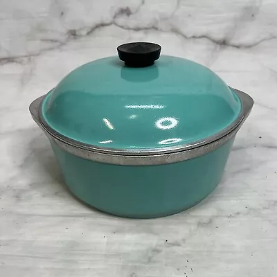 Vintage Club Dutch Oven 4 Qt Stock Pot Teal Blue Turquoise W/Lid Aluminum • $39.95