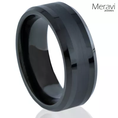 🔥 Black Tungsten Carbide Ring Two Tone Brushed Wedding Band Mens Womens 8mm 6mm • $13.56