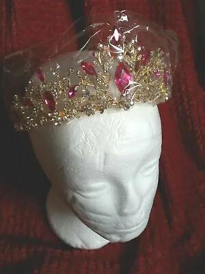 £30 • Buy Pink Tiara Diamante Crown Princess Wedding Bridal Prom Bollywood