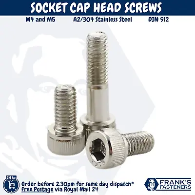 M4 M5 Socket Cap Head Screws Bolts A2 304 Stainless Steel Allen Hex Head Din 912 • £21.18