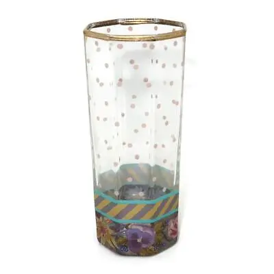 MacKenzie-Childs Garland Pansy & Roses Pink Dots Juice Tumbler Glass 4 3/4  • $31.49