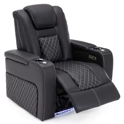 Broadway Electric Recliner Cinema Chair 1 Seater Air Leather Sofa Led Headrest • £449